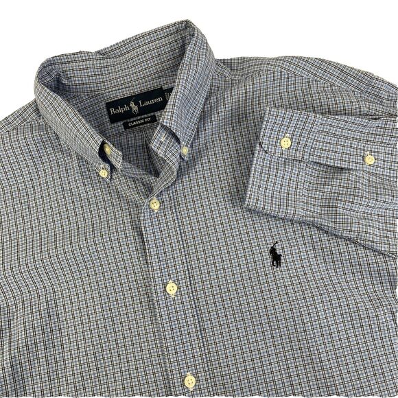 Mens Ralph Lauren Classic Fit Long Sleeve Button Down Shirt Sz XL Blue Check - Picture 1 of 7